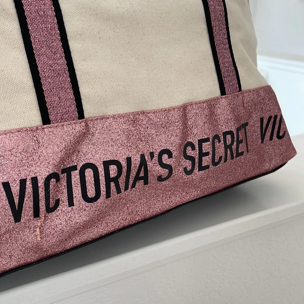 Victoria's Secret Pink & Cream Canvas Tote Bag - Picture 6 of 15